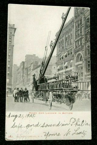 Postcard From Philadelphia 1905 Hook & Ladder 1 Cent Postage Stamp Fire Dept
