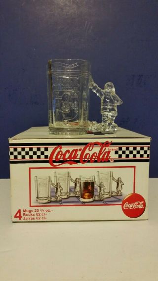Four 1997 Collectible Coca Cola Santa Coke Machine Glass Mugs / Steins 2