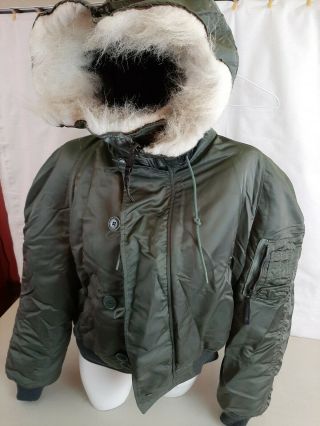 Vintage N - 2b Parka Jacket Xl Military Hooded Extreme Cold Weather Parka Green
