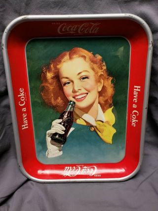 Vintage Coca - Cola Red Hair Girl Tray - Metal 13 X 10.  5 X 1