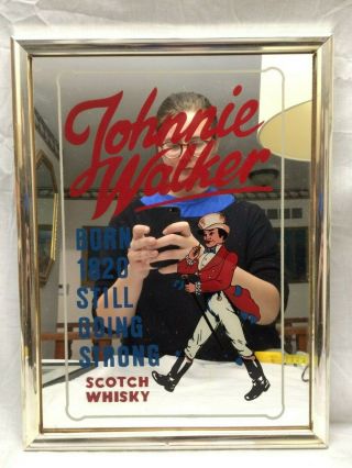 Vintage Johnnie Walker Scotch Whisky Bar Hanging Advertising Mirror 12 " X 5 1/2 "
