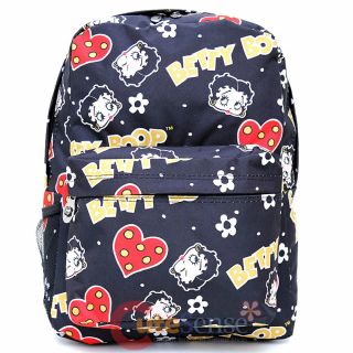 Betty Boop School Backpack All Over Print 16 " Large Book Bag Black Hearts