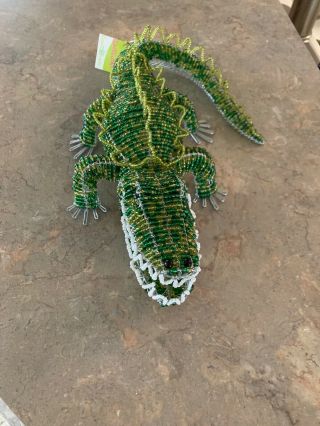 Beadworx Handcrafted Beaded/Wired African Art Figurine Alligator Multicolored 2