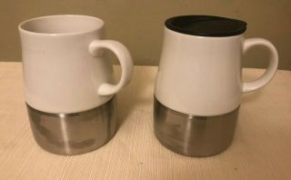 2 2004 Starbucks Coffee Mugs14oz Ceramic Stainless Steel Non Slip Bottom,  1 Lid