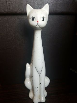 Vintage Tall Ceramic Cat Kitty White Black Mid Century Retro 50s 60s Decor