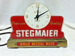 Stegmaier Beer Sign Back Bar Register Topper Light Vintage Lighted Clock Old Ms4