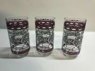Rare Set Of 3 Vintage Enjoy Coca - Cola Tiffany Style Stained Glass Drinking Cups