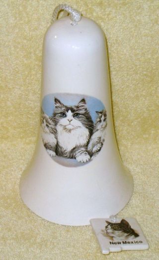 Ceramic Hanging Bell Cat Kittens Mexico 7 " Bell 23 " Total Hanging