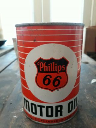 Vintage One Quart Phillips 66 Motor Oil Can Qt.  Both Lids Intact