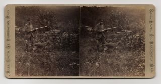 Hall: Hunter With Shotgun & Retriever Dog 1870s Hunting Stereoview Sv Mass Ma
