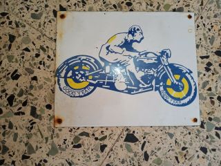 Porcelain Goodyear Motorcycle Enamel Sign Size 7 " X 8 " Inche