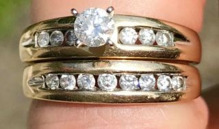 Vintage 10 Kt Gold Diamond Engagement Ring And Wedding Band