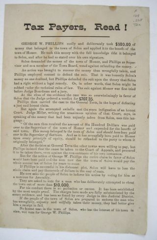 1873 Anti - George Phillips Of Homer,  Ny Election Broadside,  Accusation Of Theft