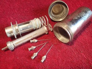 Vintage Old Syringe Set In Holder With Needles Soviet Russia Russian