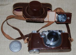Vintage Leica Camera With F=5cm 1:2 Lens Leather Case And Other