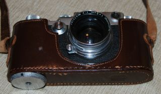 Vintage Leica Camera with F=5cm 1:2 Lens Leather Case and Other 2