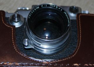 Vintage Leica Camera with F=5cm 1:2 Lens Leather Case and Other 3