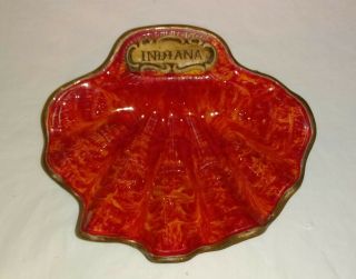 Vintage Treasure Craft Usa Indiana Souvenir Pottery Shell Dish - Orange / Red
