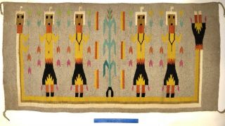 Huge Vintage Native American Yei 5 Figural Pictorial Navajo Rug Weaving