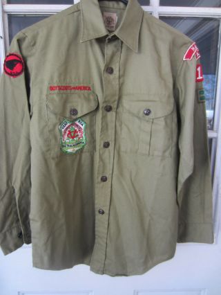 Vintage Boy Scouts Bsa Youth Shirt 14 - 16 Patches Cedar Valley Pine Trail Eaac