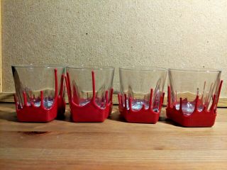 Set Of 4 Makers Mark Red Wax Dipped Drip Bourbon Whiskey Cocktail Glasses