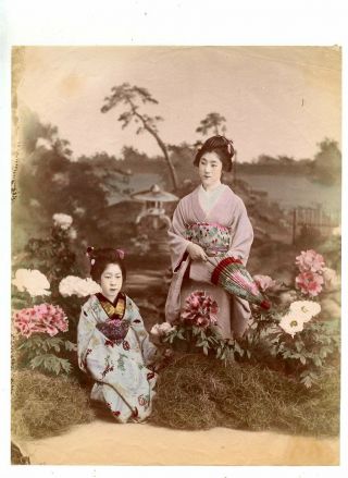 Ca 1880s - 1900 Unmounted Japan Women Photo Hand - Tinted Albumen Print My21