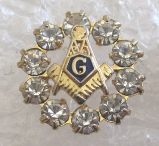 Vintage Masonic Blue Lodge Emblem Rhinestone Ladies Lapel Pin - Freemason Mason