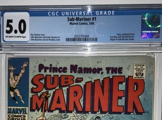 Sub - Mariner 1 CGC 5.  0 (Marvel,  1968) Classic Cover Case 2