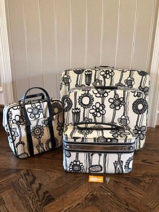 Samsonite Fashionaire Vintage 4 Piece Luggage Set Black And White Flowers W/key