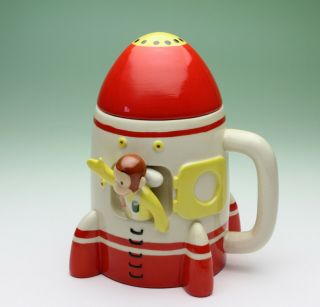 Curious George Rocket Ship Ceramic Lidded Mug Universal Studios Japan No Defect 2