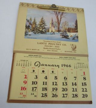 Vintage Advertising Calendar Lantz Poultry Co 1966 Recipes Helpful Hints Budget