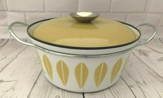 Catherine Holm Norway Lotus Enamel Lidded Pot With Handle White With Gold Lotus