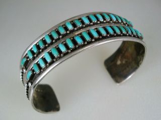 Vintage E L Lonasee Zuni Sterling Silver & 36 Ppt Turquoise Double Row Bracelet