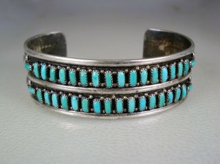VINTAGE E L Lonasee ZUNI STERLING SILVER & 36 PPT TURQUOISE DOUBLE ROW BRACELET 2