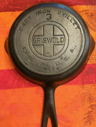 Griswold 3 Skillet - Large Block Logo - Heat Ring - 709 B - Cast Iron