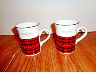 Set Of 2 Drambuie Coffee Mug Cup - Black & Red Plaid 4  Tall