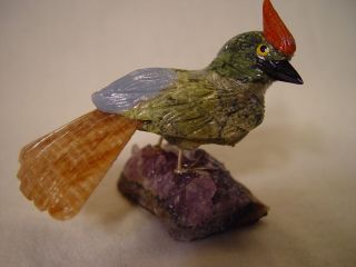 Gemstone Bird Sculpture Hand Carved Jay From Peru (small) 18205