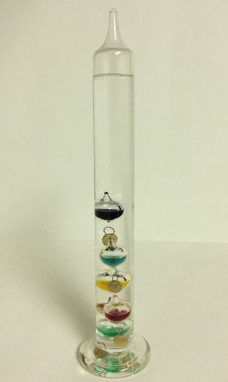 Vintage Glass Galileo Thermometer 12 Inch 64° F To 80° F 5 Spheres
