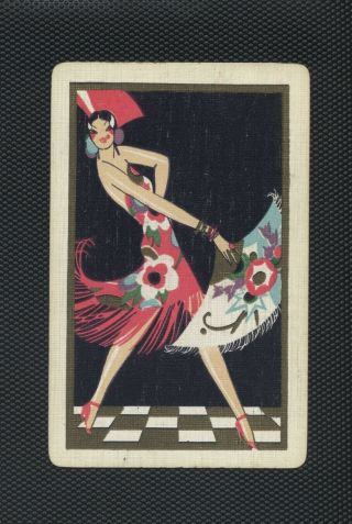 Vintage Swap/playing Card Art Deco Woman Dancer Fan Headdress High Heels