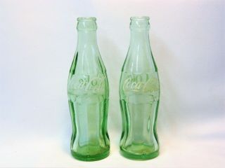 2 Old Coca - Cola Embossed Green Glass Soda Bottles - Columbus,  Oh & Douglas,  Az