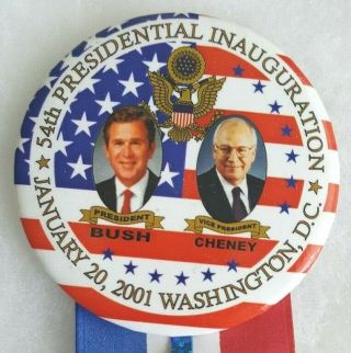 George W Bush & Dick Cheney 2001 Inauguration Button And Ribbon