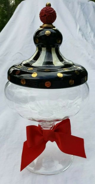 Mackenzie Childs Black Tie Apothecary Jar Courtly Check Stripe Candy Jar