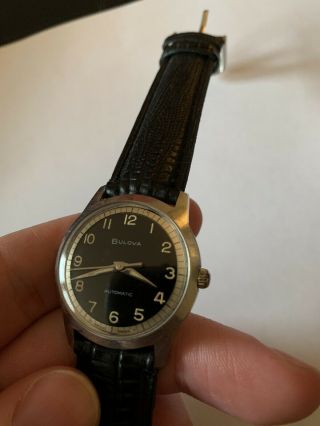 Vintage Mens 1966 Bulova Clipper Black Military Dial Automatic Watch M6 Swiss