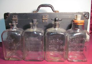 Vintage Funeral Embalm Fluid Carrying Case 4 Different Embalm Bottles Mortician