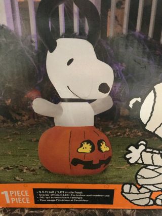 Snoopy Halloween Pumpkin Airblown Inflatable Yard Decoration 3.  5ft Tall