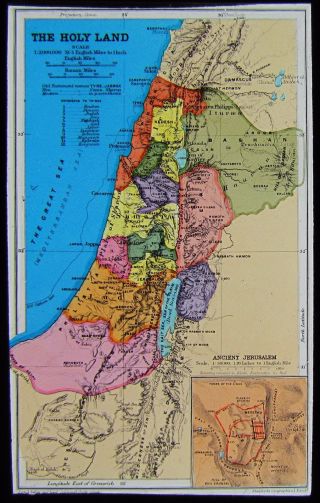 Hand Coloured Glass Magic Lantern Slide Map Of The Holy Land C1890 Drawing
