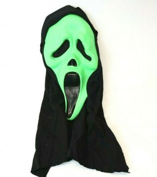 Vintage Scream Mask Fun World Div Green Cotton Cloth Fabric Ghostface