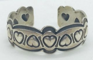 Vintage Navajo Native American Sterling Silver Hearts & Arrows Cuff Bracelet