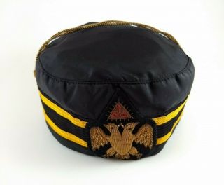 Vintage 32 Degree Masonic Scottish Rite Freemason Double Eagle Motif Cap Hat