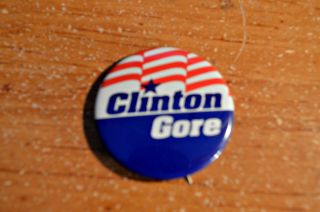 Clinton And Gore Pinback Button Red,  White And Blue